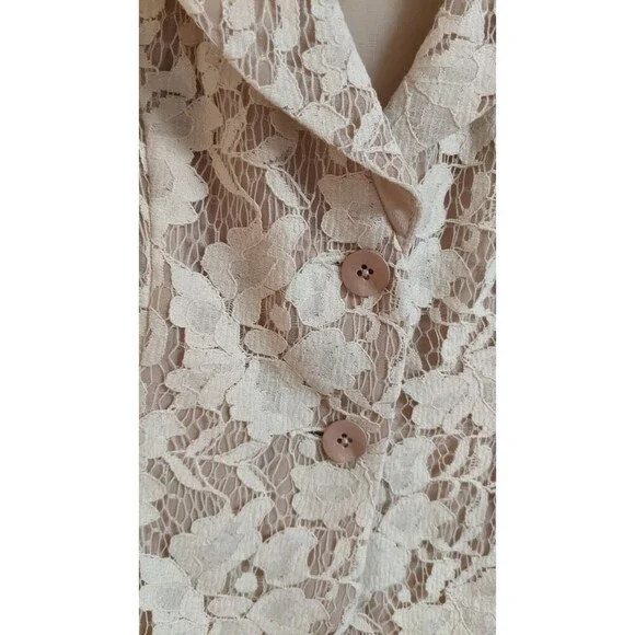 Women's Cabi #249 LACE BLAZER Ivory Cotton Blend Button-Up Jacket Size 6 - Picture 5 of 12